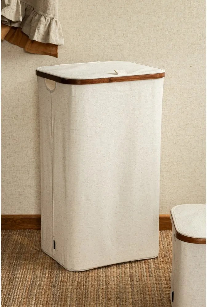 Krémový látkový kôš na bielizeň Bamboo/Linen – Bigso