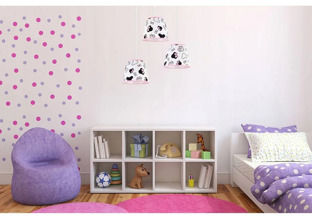 Detské závesné svietidlo Minnie, 3x textilné tienidlo so vzorom, o, s
