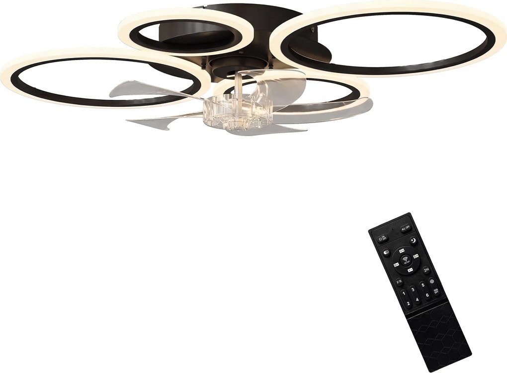 HOMCOM LED stropný ventilátor so svetlom, tichý 77 cm s diaľkovým ovládaním — 6 rýchlostí, 3 teploty, DC motor, časovač — čierny | Aosom
