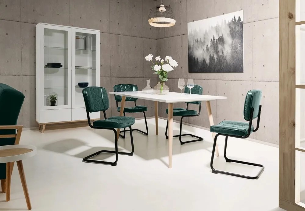 Vysoká vitrína Göteborg, biela / dub sonoma