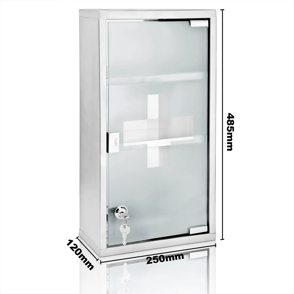 Nástenná lekárnička SAVE, 25x12x48,5cm, strieborná Monzana