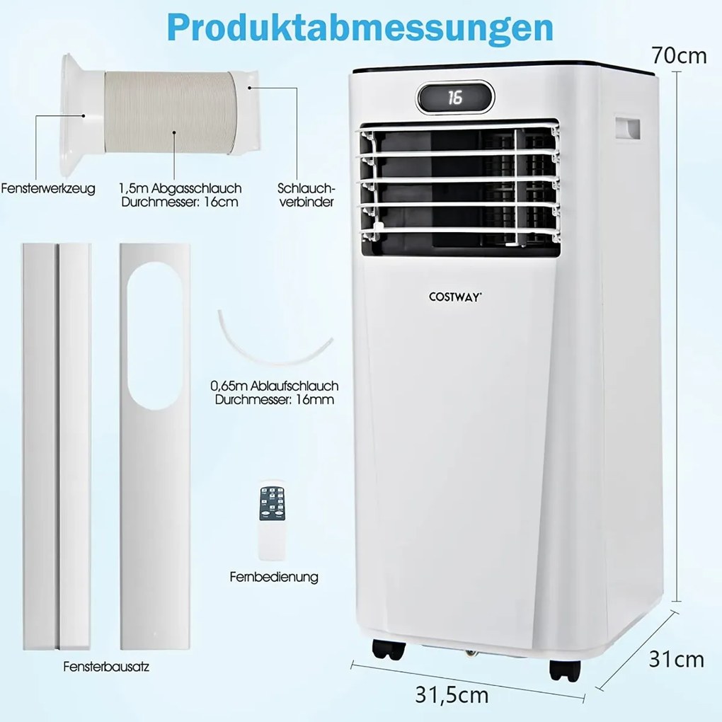 4 v 1 klimatizácia Chladenie & Ventilácia & Odvlhčovanie Prenosná klimatizácia s diaľkovým ovládaním 9000 BTU pre 30㎡