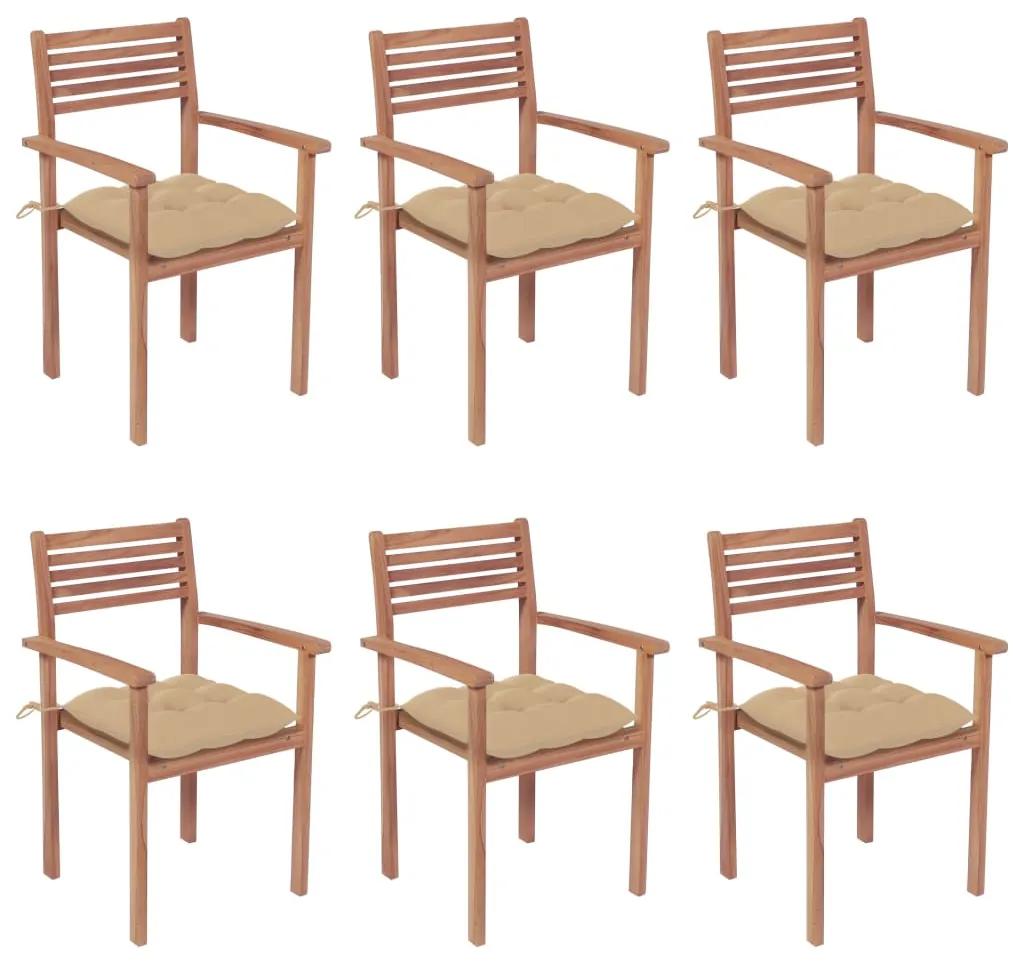 Stohovateľné záhradné stoličky s podložkami 6 ks tíkový masív 3072590