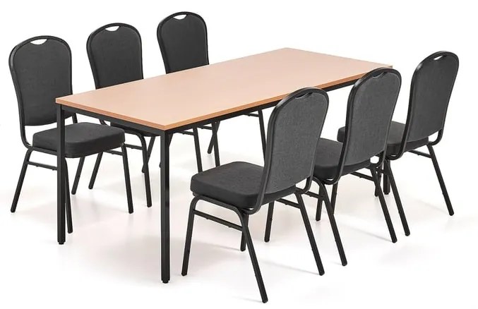 Jedálenská zostava JAMIE+ HARTFORD, 1800x800 mm stôl, buk + 6 stoličiek, čierna látka