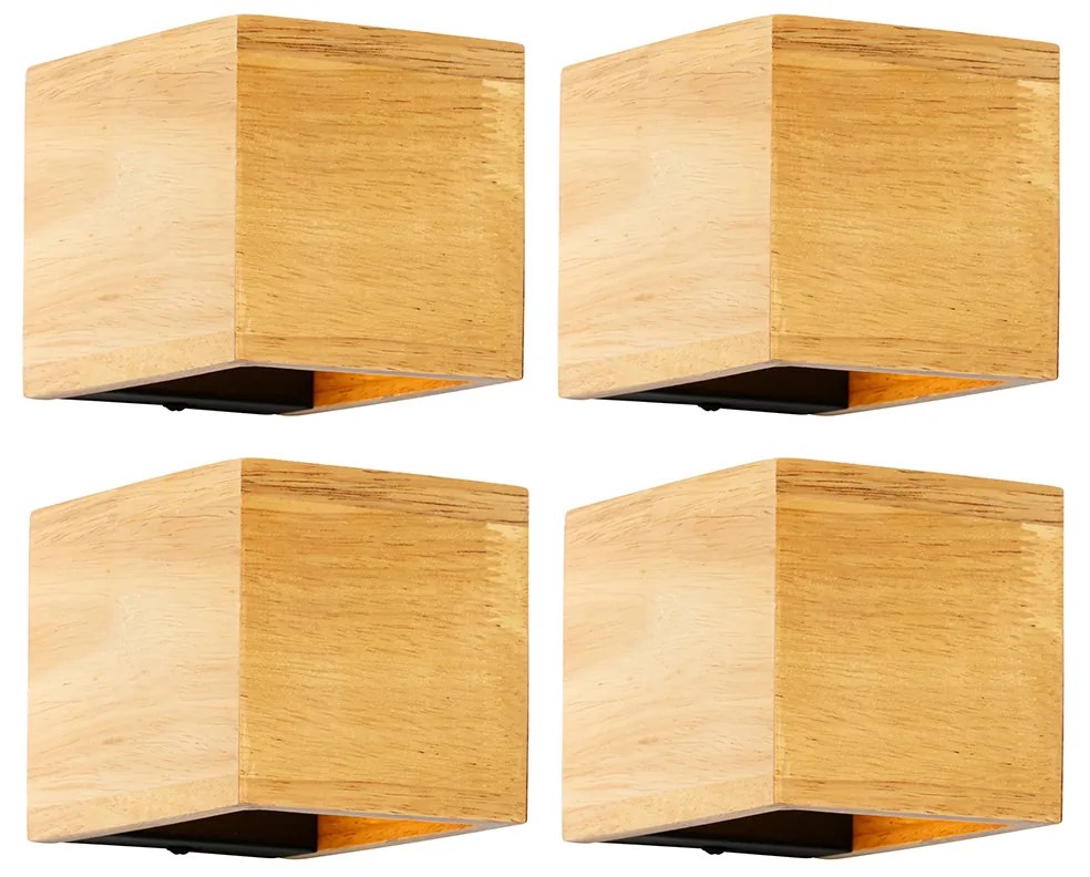 Sada 4 inteligentných nástenných svietidiel z dubového dreva vrátane Wifi G9 - Transfer