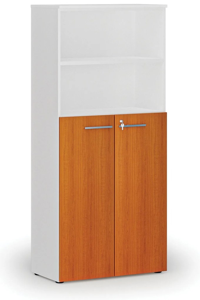 Kombinovaná kancelárska skriňa PRIMO WHITE, dvere na 3 poschodia, 800 x 420 x 1781 mm, biela/čerešňa