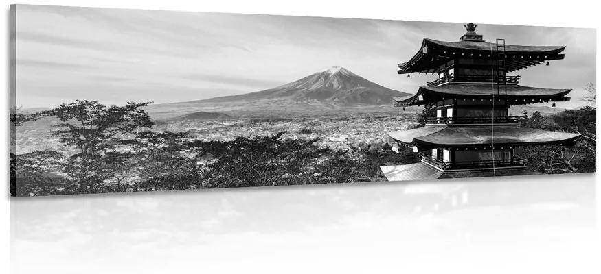 Obraz pamiatka Chureito Pagoda v čiernobielom prevedení