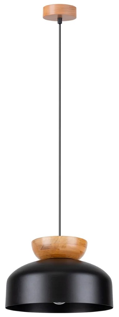 Závesné svietidlo Marion, 1x čierne kovové tienidlo, drevo