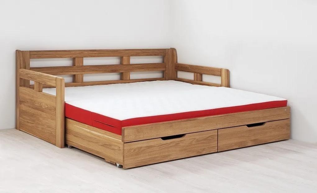 BMB TANDEM HARMONY s roštom a úložným priestorom 80 x 200 cm - rozkladacia posteľ z dubového masívu s pravou podrúčkou, dub masív