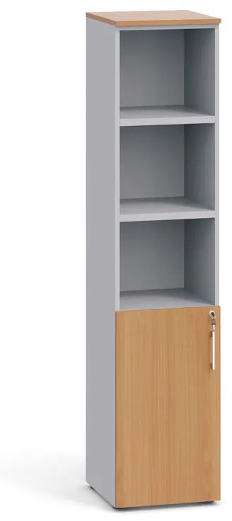 Kancelárska skriňa PRIMO, dvere na 2 poschodia, 1781 x 400 x 420 mm, biela / grafitová