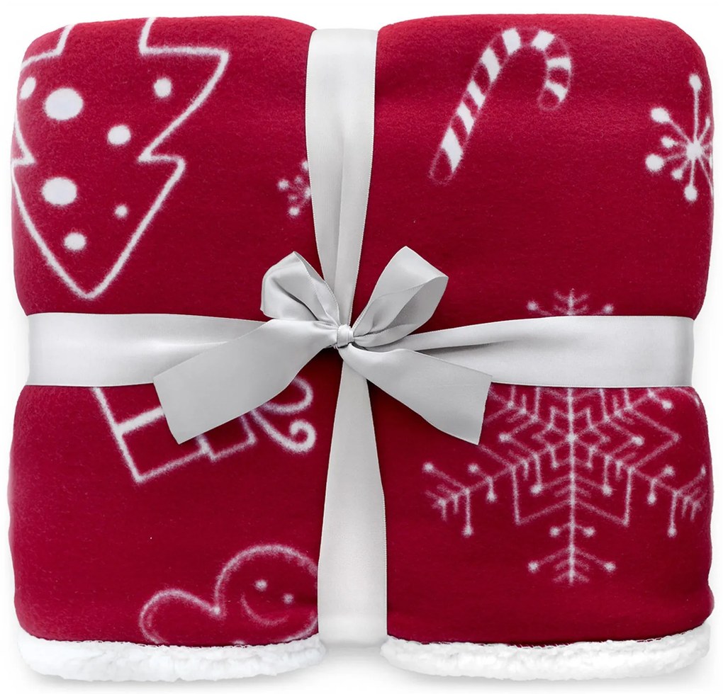 Červená vianočná deka s baránkom - 150 x 200 cm