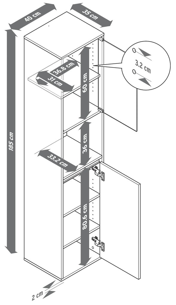 Vysoká skriňa do kúpeľne