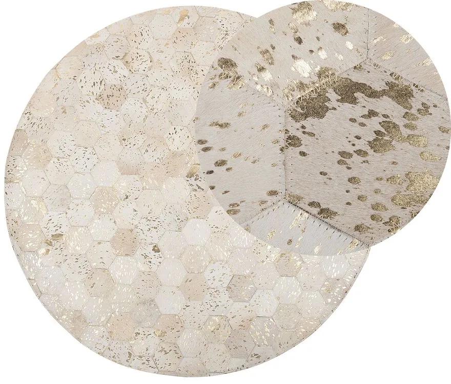 Okrúhly kožený koberec ⌀ 140 cm béžový ZEYTIN Beliani