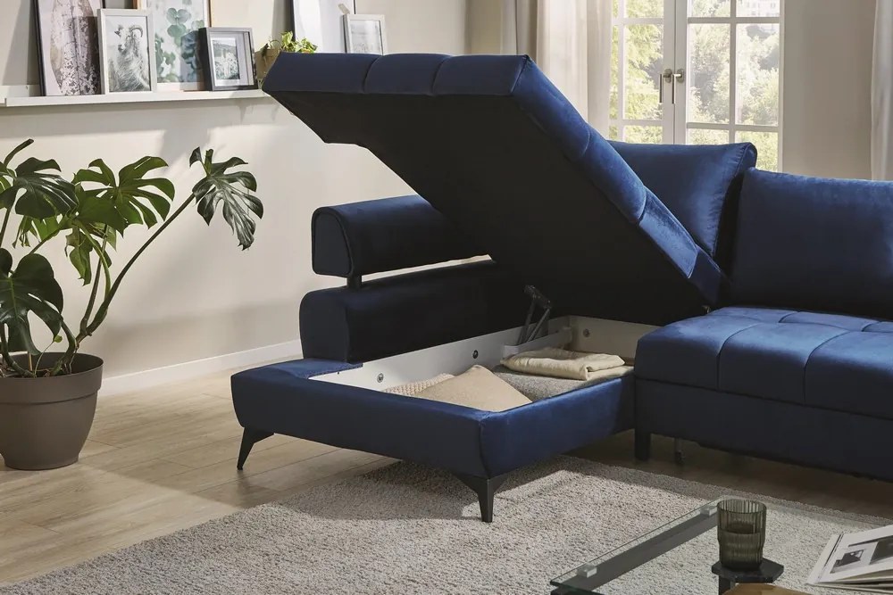 Rohová sedacia súprava Paris, modrá látka, ľavý roh