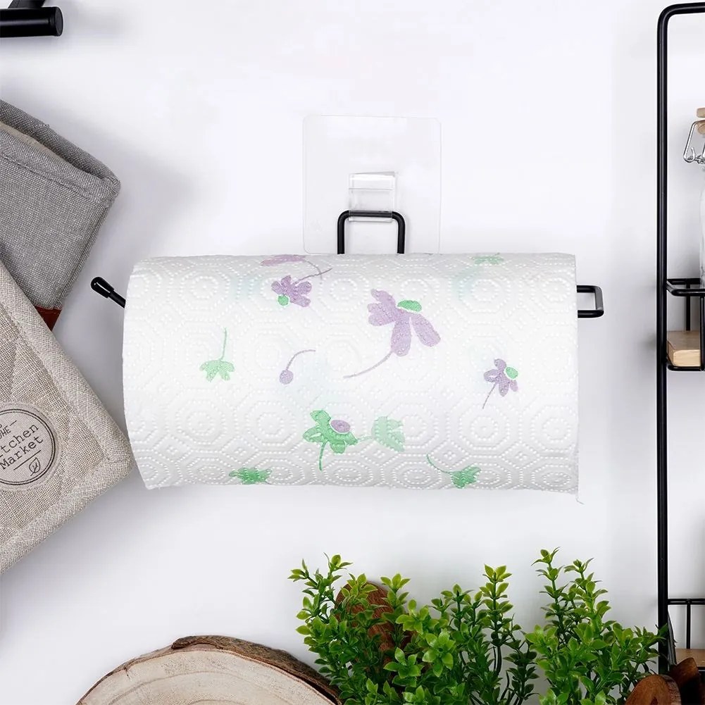 VILDE Držiak na kuchynské utierky, kovový čierny, samolepiaci