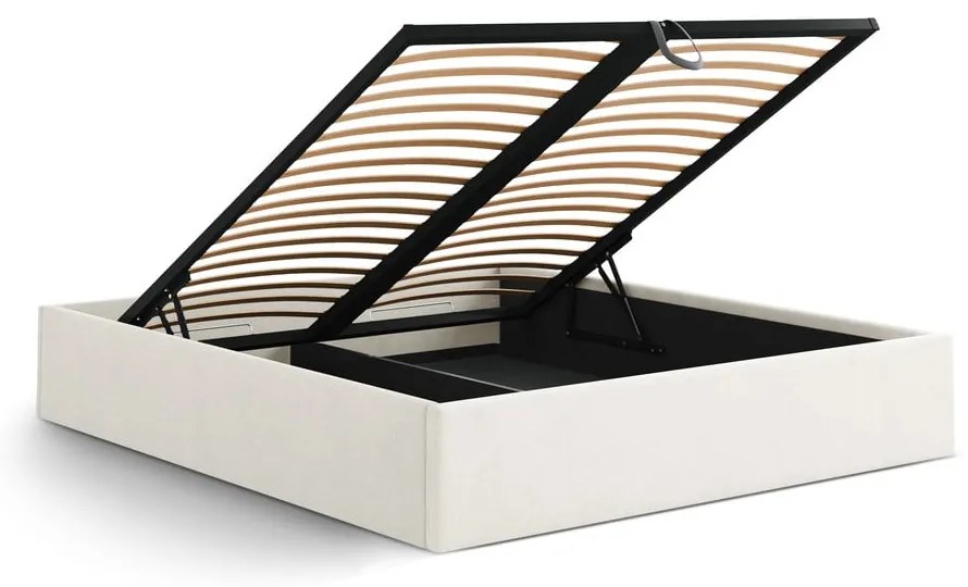 Krémovobiela čalúnená dvojlôžková posteľ s úložným priestorom/bez čela s roštom 160x200 cm Susan – Micadoni