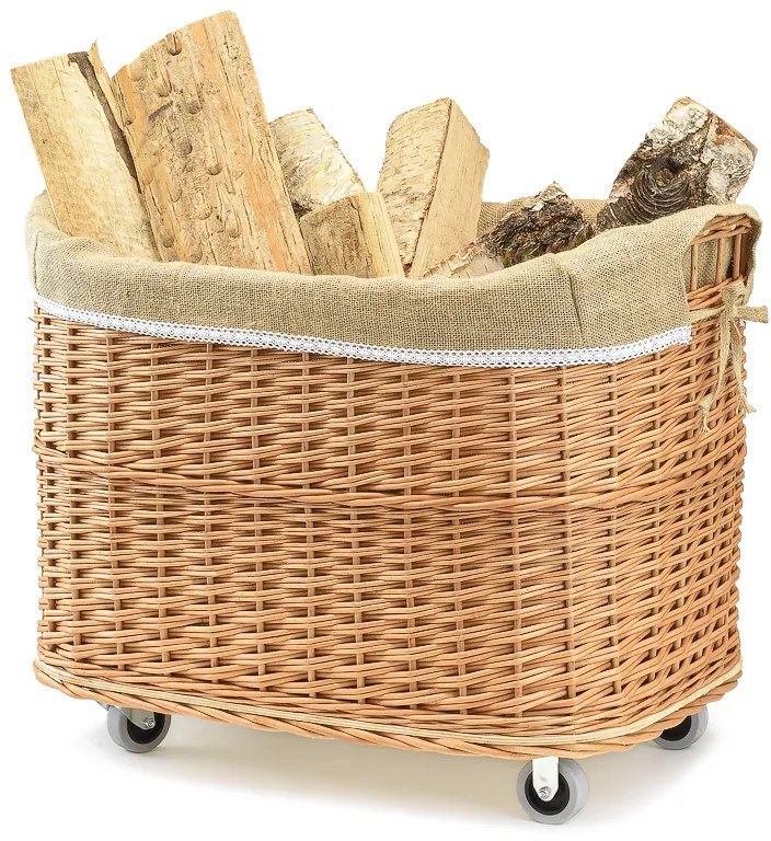 Pletený košík na kolieskach s jutou Teker Iš. 67 x hl. 47 x v. 47/50(cm)