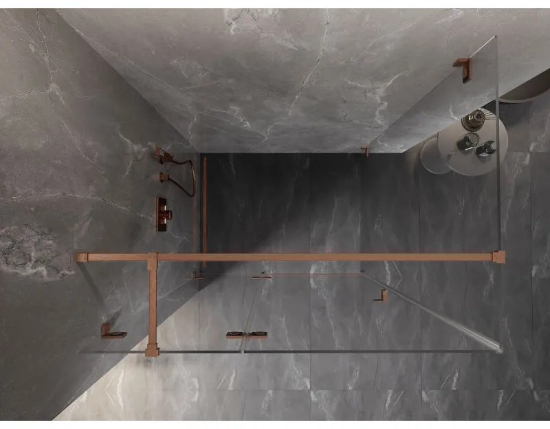 Mexen Lunar T, sklápací sprchový kút ľavý 110 x 90 cm, 8mm číre sklo, profil medená matná, 834T-110-090-65-00-L