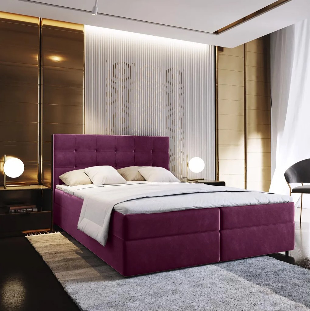 AKCIA Čalúnená posteľ boxspring GLORIEN 140x200 cm purpurová II. akosť