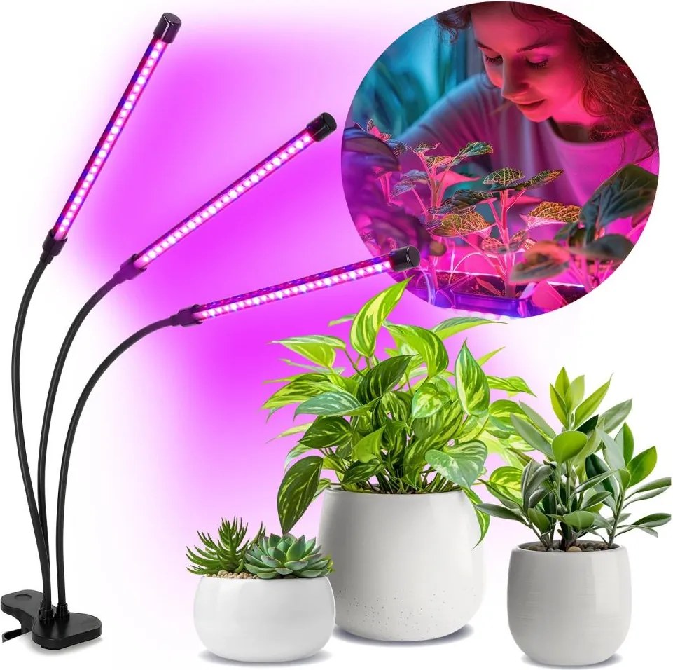 LED Stmievateľná lampa s klipom na pestovanie rastlín VITARO 3xLED/10W/230V čierna