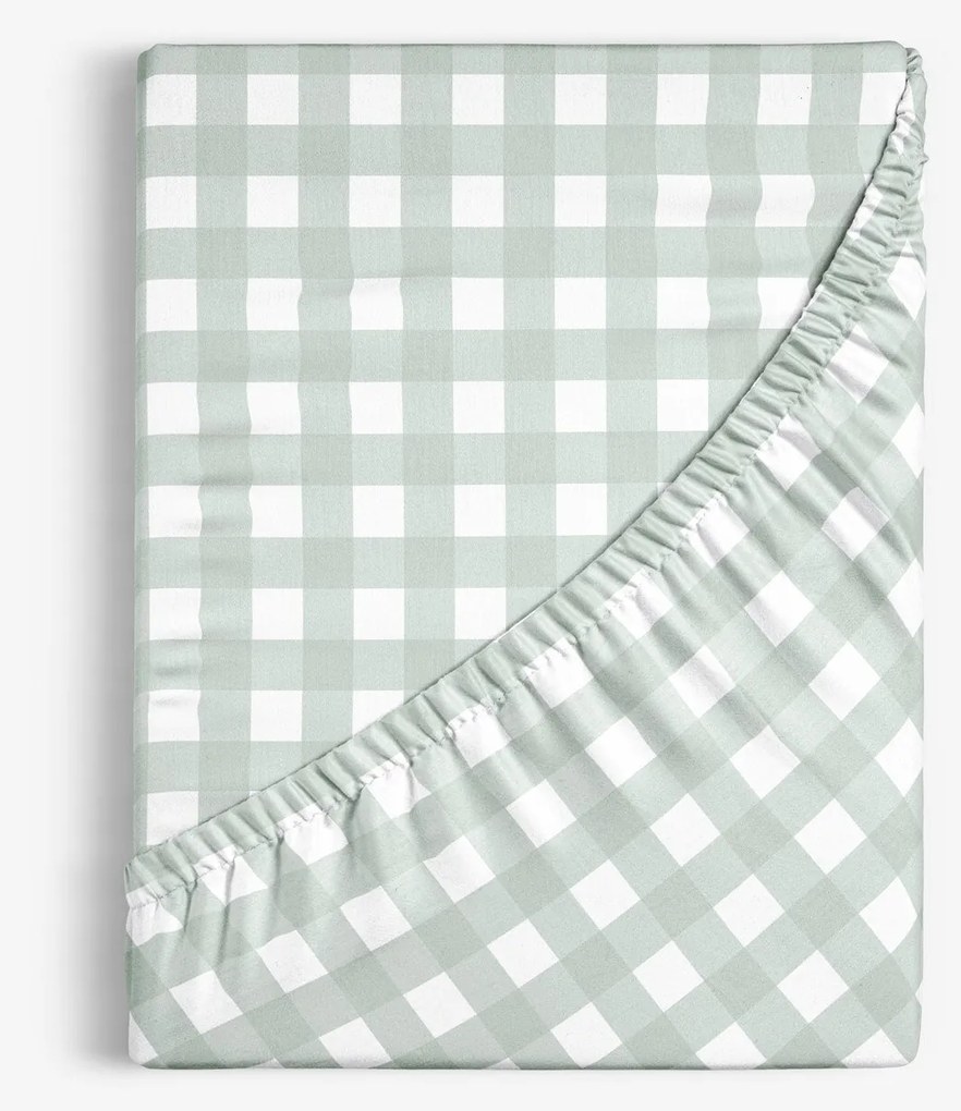 Goldea bavlnená napínacia plachta - šalviovo zelené kocky 80 x 160 cm