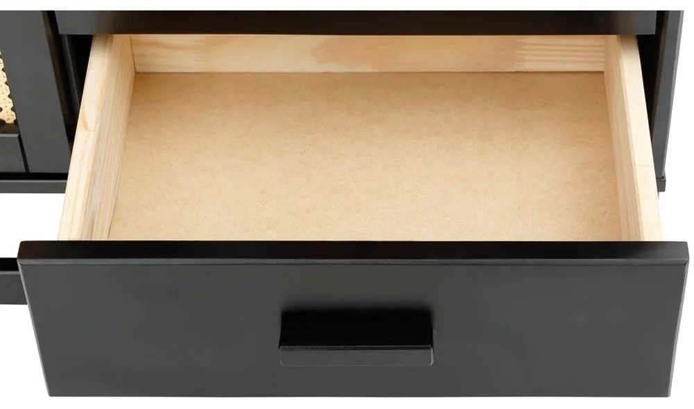 Čierna komoda z borovicového dreva s ratanovými dvierkami Støraa Jolene, šírka 90 cm