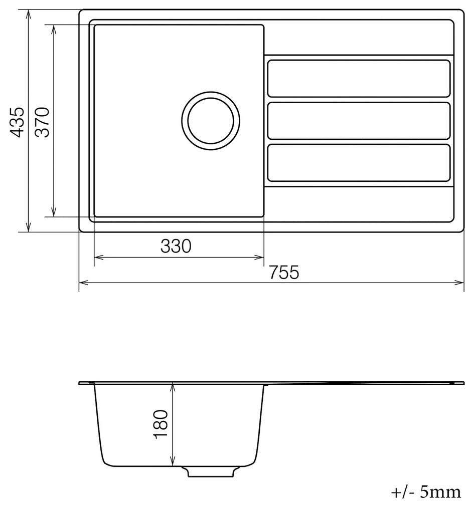 Granitový kuchynský drez so sifónom Eden ENB 02-76 75,5x43,5 cm - tmavosivá