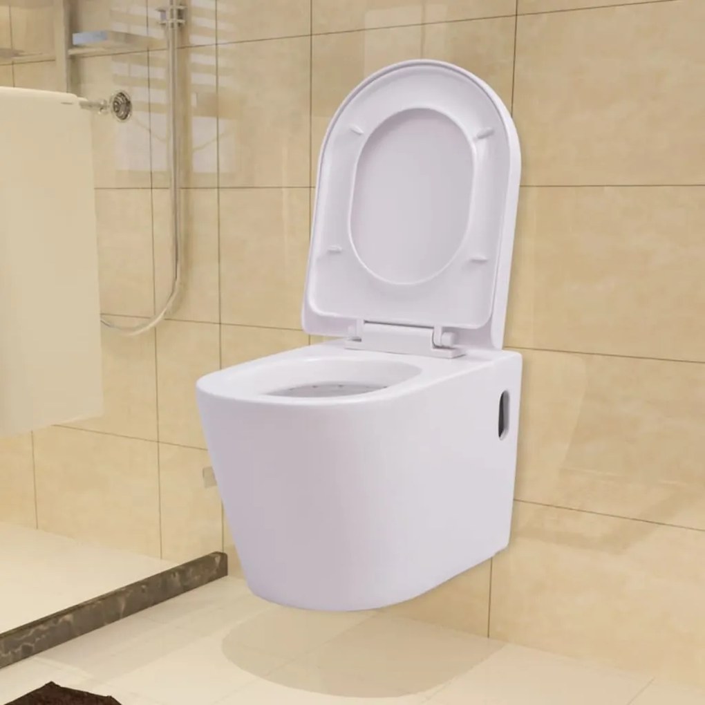 vidaXL Keramické závesné WC, biele