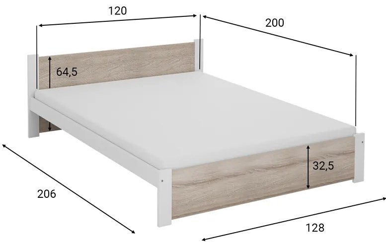 Posteľ IKAROS 120 x 200 cm, biela/dub sonoma Rošt: S lamelovým roštom, Matrac: Matrac COCO MAXI 20 cm