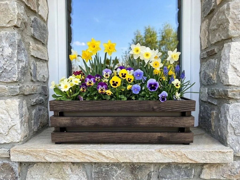 AMADEA Drevený obal na kvetináč tmavý, 52x21,5x17cm, český výrobok