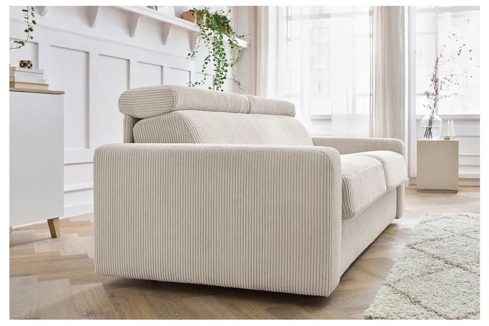 Krémová menčestrová rozkladacia pohovka 215 cm Monaco – Bobochic Paris