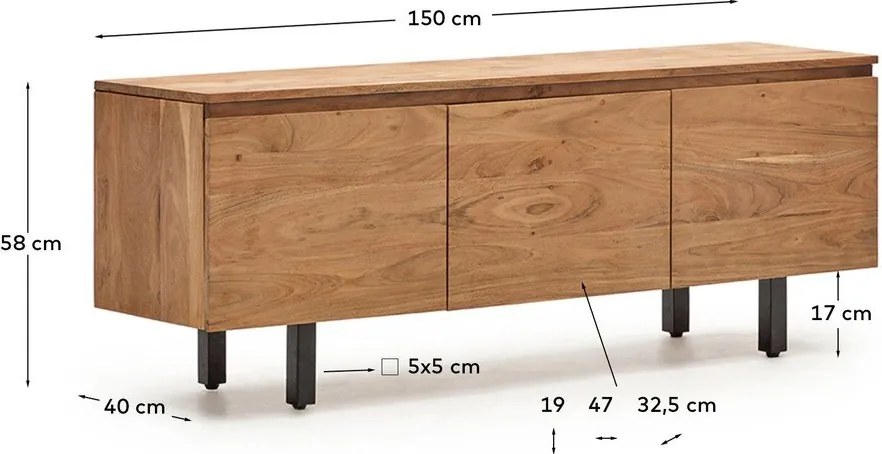 TV stolík z masívu akácie v prírodnej farbe 150x58x40 cm Uxue – Kave Home