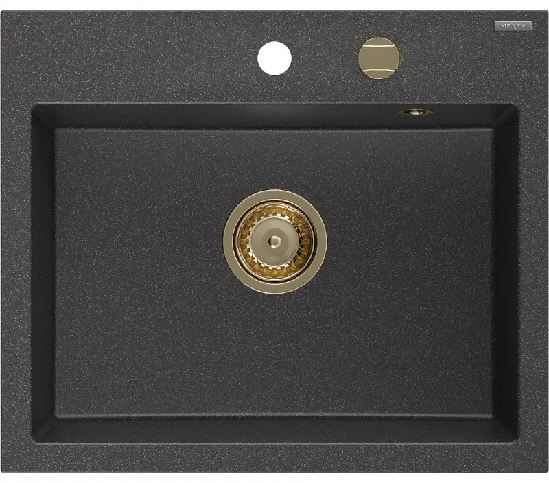 Mexen Oscar, 1-komorový granitový drez 580x490x205 mm, čierna škvrnitá, 6519581000-76-G