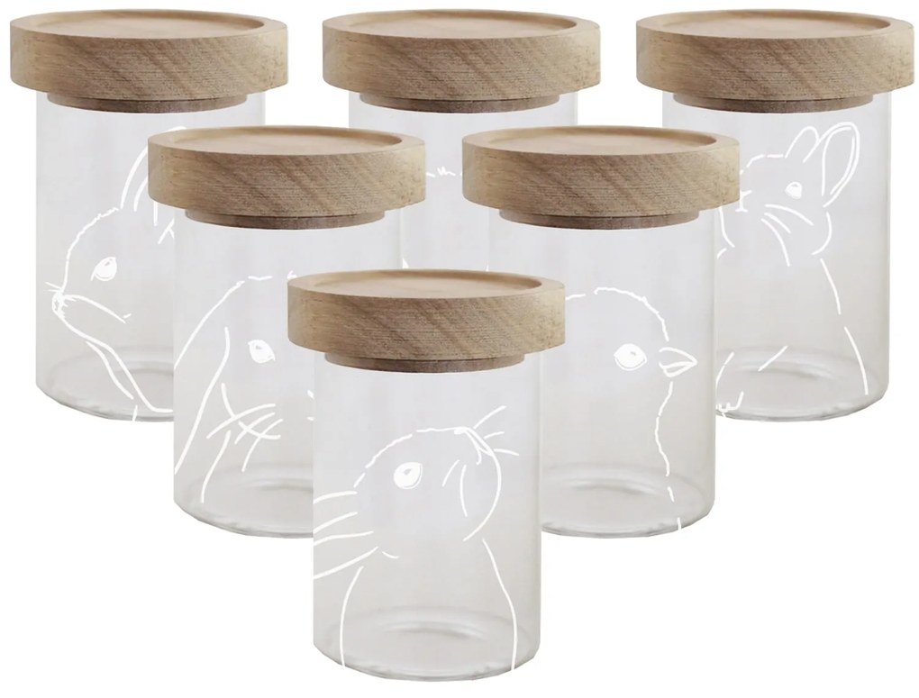 Eulenschnitt Sklenená dóza s vekom Mini Glass/Oak Easter – set 6 ks