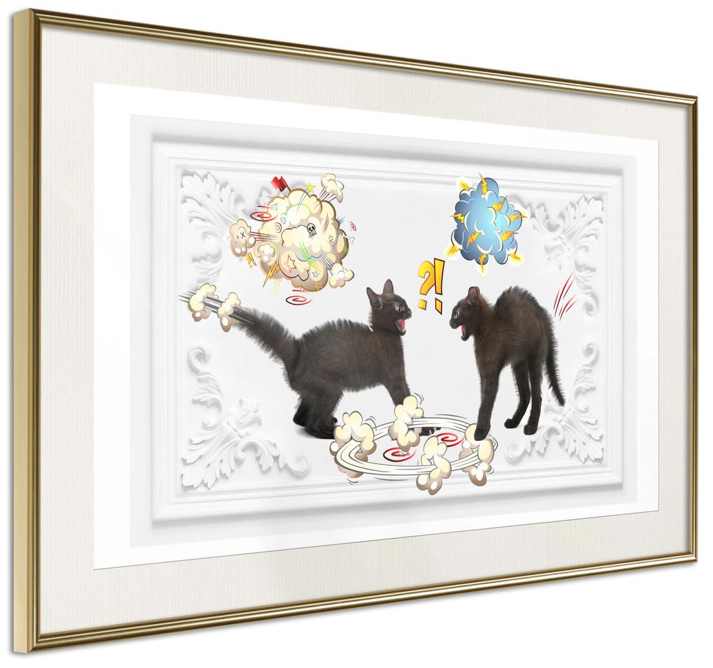 Artgeist Plagát - Cat Quarrel [Poster] Veľkosť: 45x30, Verzia: Zlatý rám s passe-partout