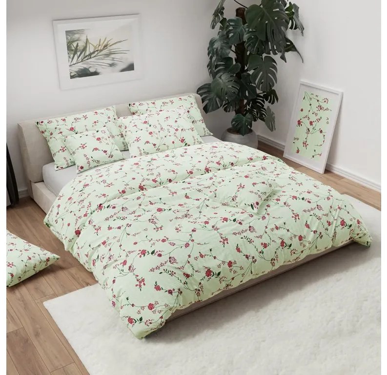 Krepové obliečky FLORAL CREAM svetlo zelené Rozmer obliečky: 70 x 90 cm | 140 x 200 cm