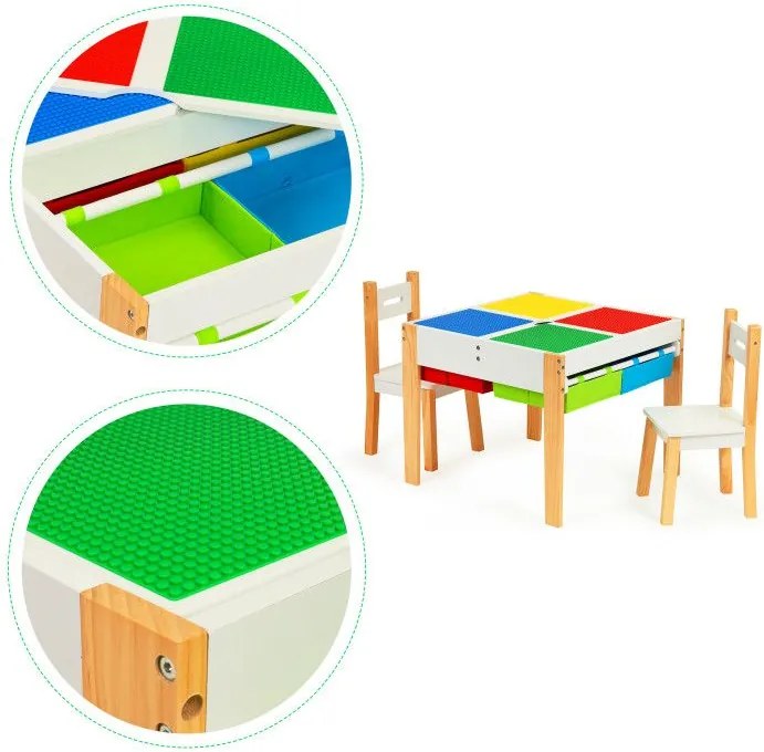 Drevený nábytok pre deti, set stôl + 2 stoličky