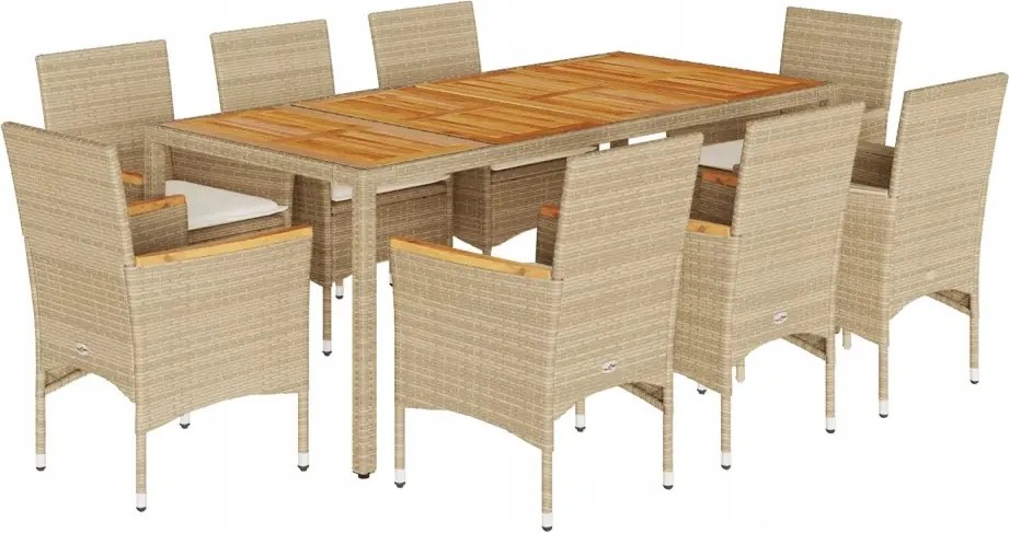 vidaXL 9-dielna sada záhradného nábytku s vankúšmi, béžová, polyratan