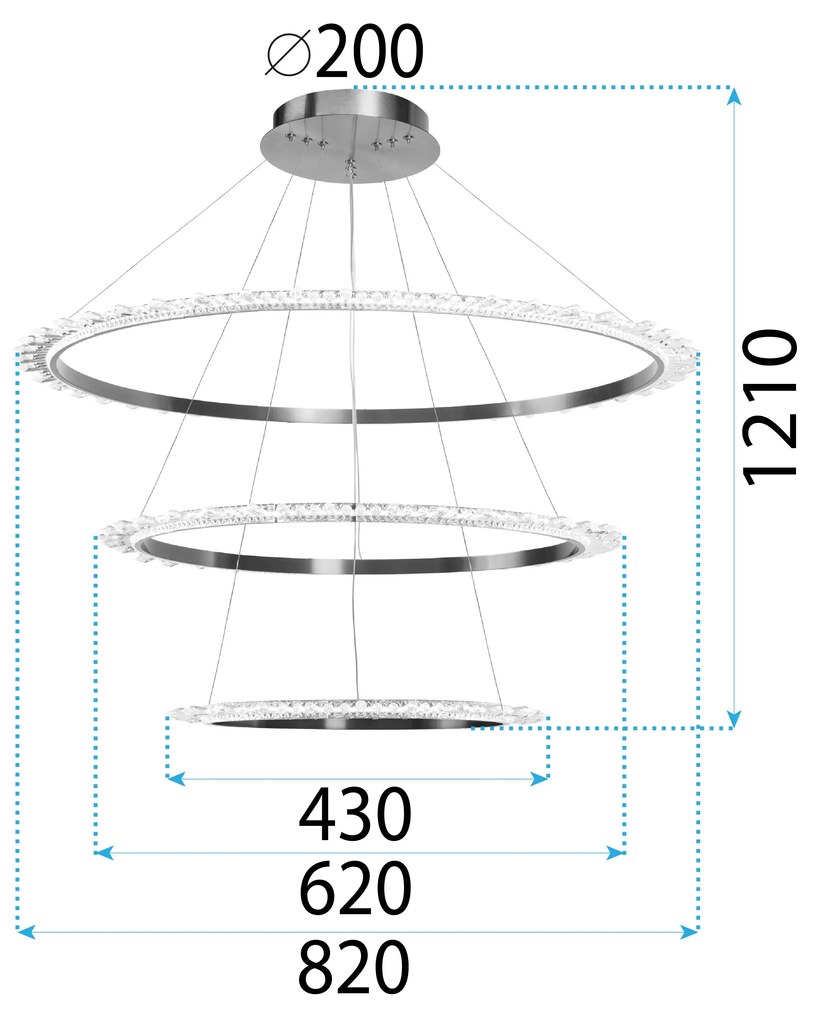 Toolight Toolight, LED krištáľové závesné svietidlo + diaľkové ovládanie APP1202-CP, zlatá, OSW-05480