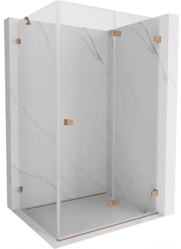 Mexen Lunar-F, 1-krídlový sprchový kút so skladacími dverami, pravý, 85 x 80 cm, 8mm číre sklo, medený profil, 836-085-080-65-00-P