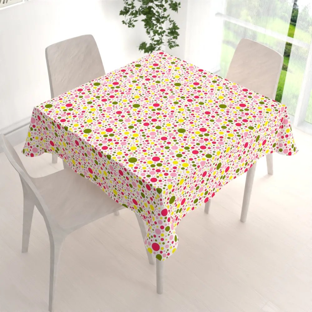 Biante Bavlnený štvorcový obrus Sandra SA-209 Ružové a žlté bodky na bielom 80x80 cm