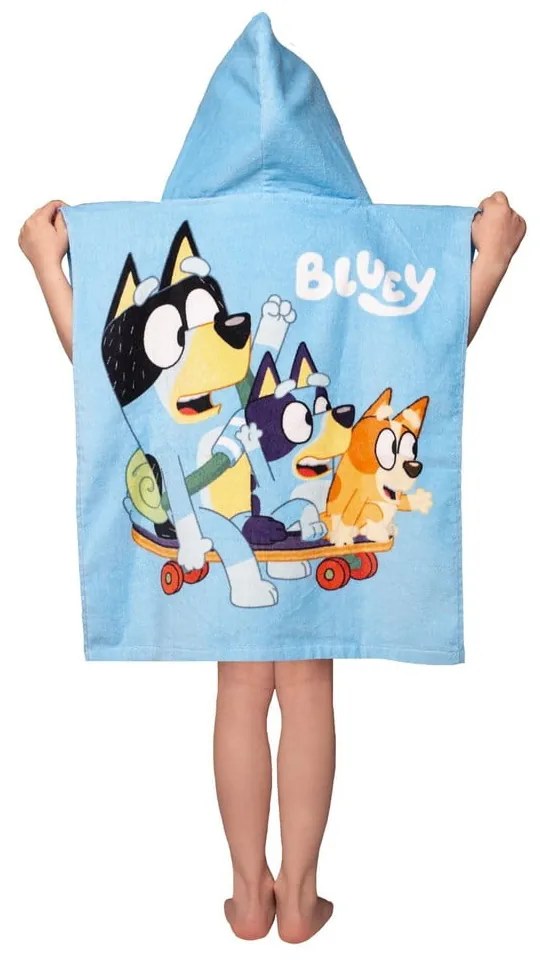 Modré bavlnené detské pončo veľkosť 3-8 rokov Bluey Skate – Jerry Fabrics