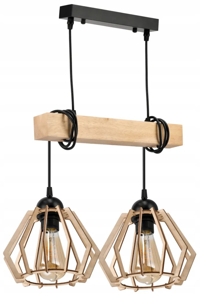 BERGE LED závesné stropné svietidlo, drevený trám, 2xE27, brilantný drevený luster