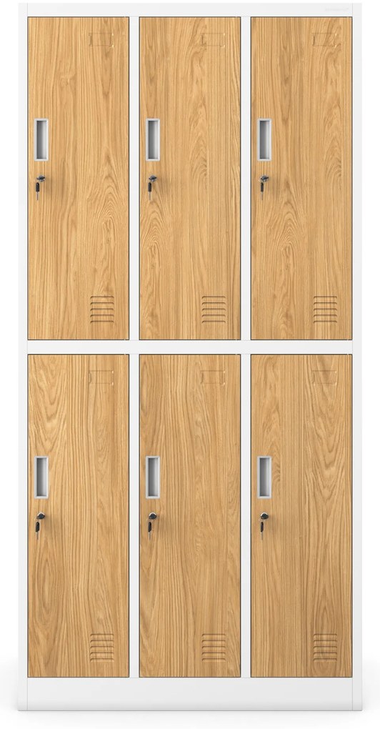 6-dverová šatňová skrinka na oblečenie, biela/zlatý dub, 900x1850x450 mm: IGOR Eco Design