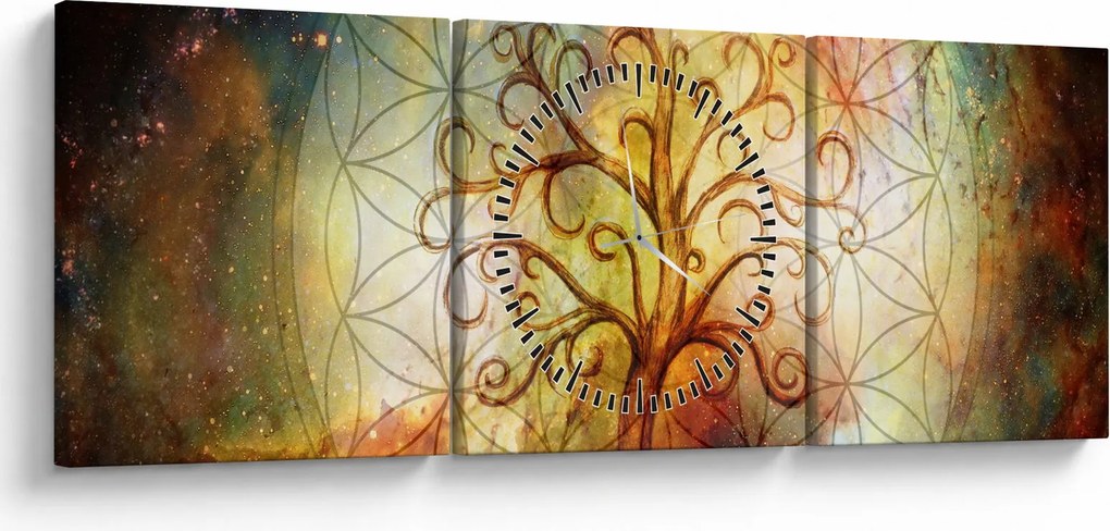 Abstraktný obraz stromu (s hodinami) (90x30 cm)