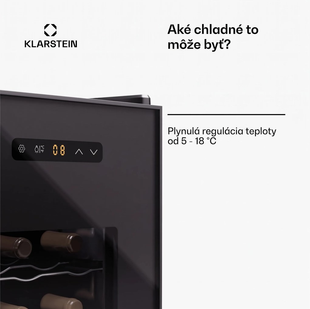 Klarstein Silent Vino 12 Uno, chladnička na víno, 31 l / 12 fliaš, 5-18 °C, dotykové