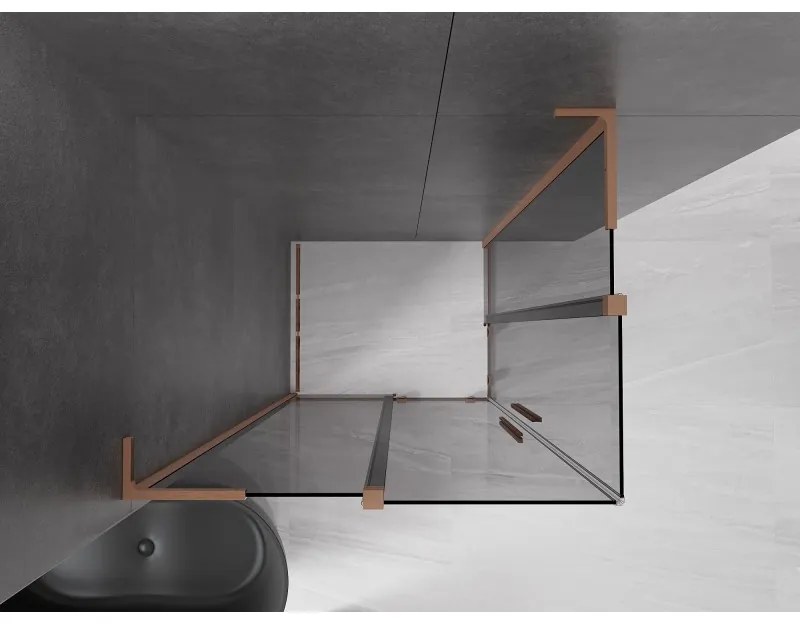Mexen Velar L Duo, sprchový kút s posuvnými dverami 100 x 90 cm, 8mm šedé sklo, medená matná, 871-100-090-02-43-65