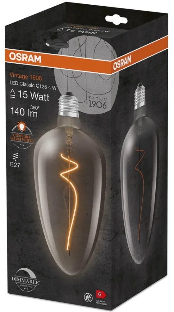 Dekoratívna LED žiarovka E27 CLA125 4W = 15W 140lm 1800K Warm 300° Filament Dimmable OSRAM Vintage 1906