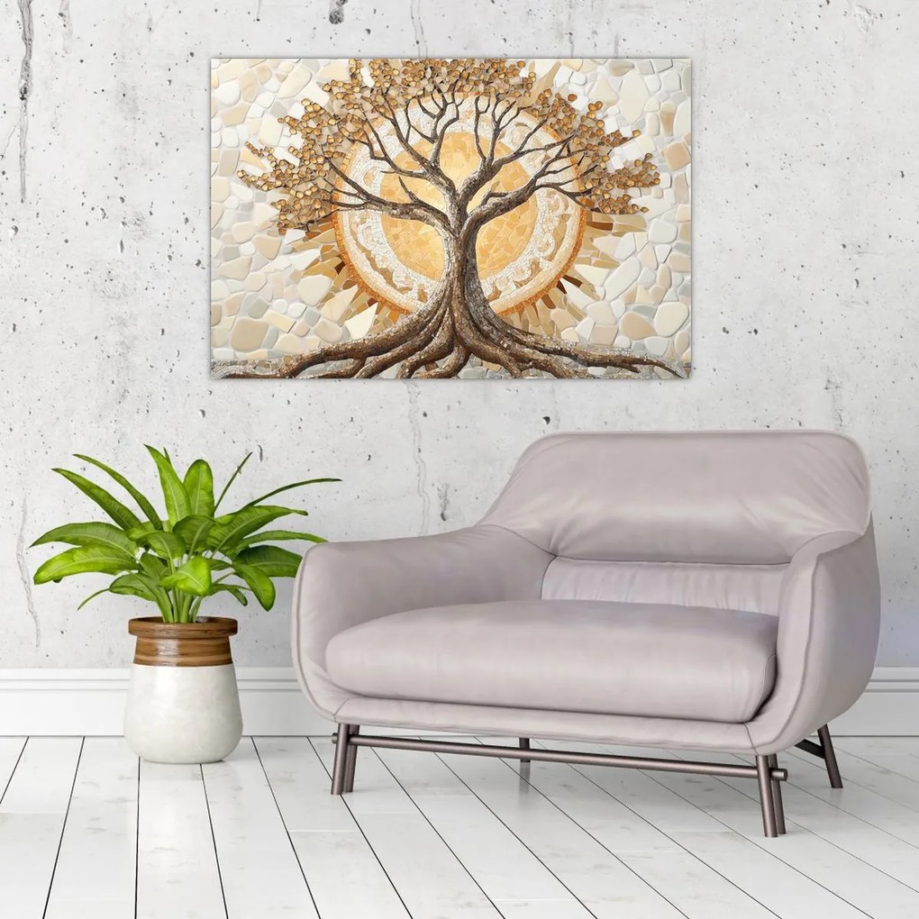 Obraz – Zlatý strom života v mozaike (90x60 cm)