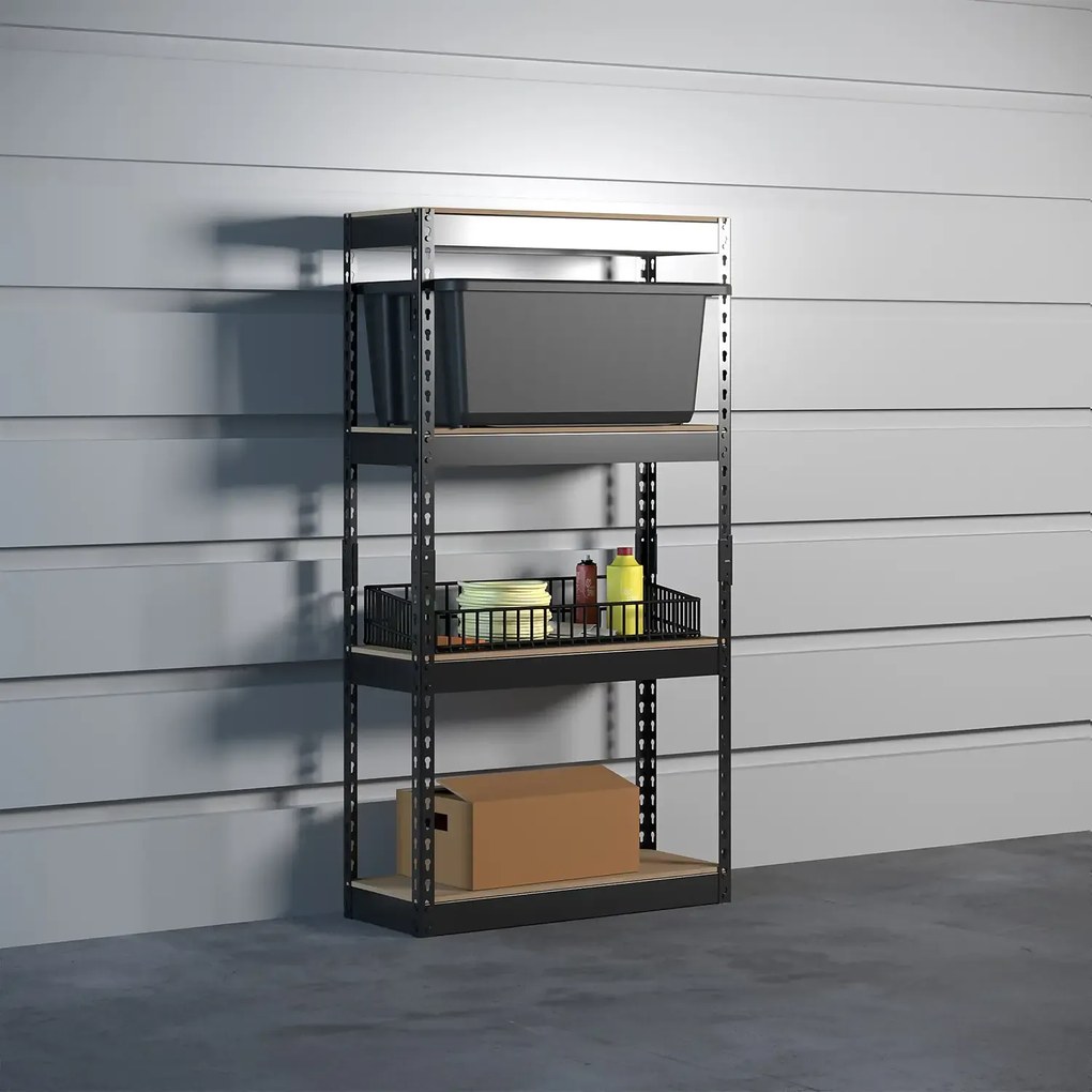 Fistar !!! Akčný balíček: 3x regál 1600x800x400 mm lakovaný 4-policový, nosnosť 700 kg - ČIERNY